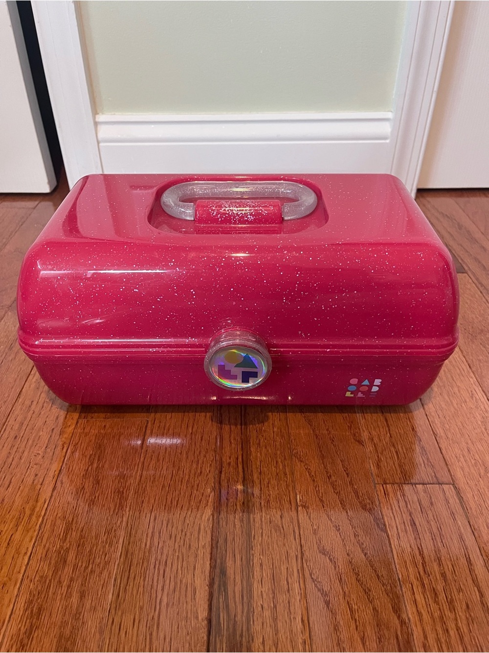 Caboodles Large Pink Glitter Makeup Case Mirror Tiered 12in x 7in x6in